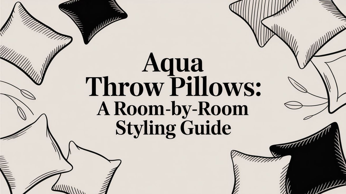 Illustration of various throw pillows in black outline and solid black on a light background