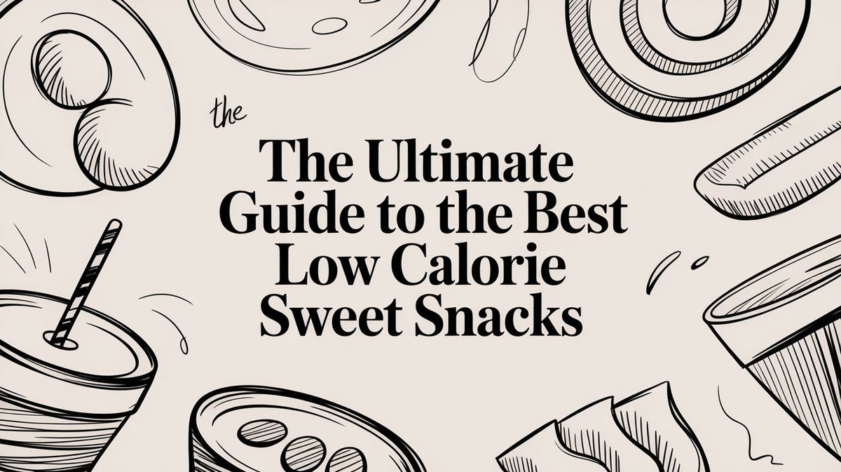 The Ultimate Guide to the Best Low Calorie Sweet Snacks title surrounded by outline drawings of various sweets