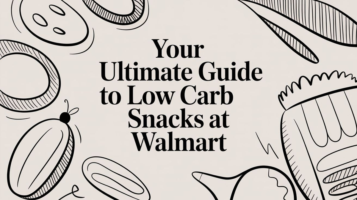 White background with Your Ultimate Guide to Low Carb Snacks at Walmart text surrounded by black outlines of snacks