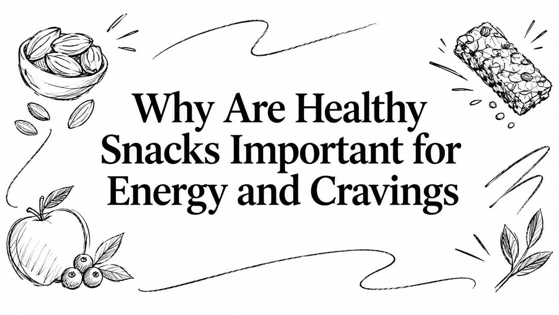 Black and white illustration of healthy snacks a bowl of almonds a granola bar an apple and blueberries